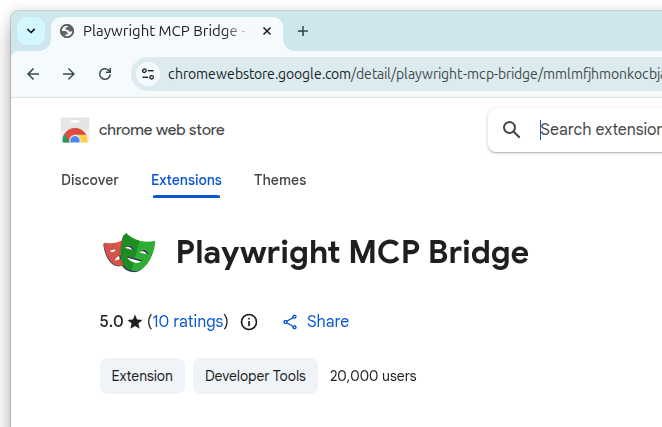 Playwright MCP Bridge extension in Chrome Web Store