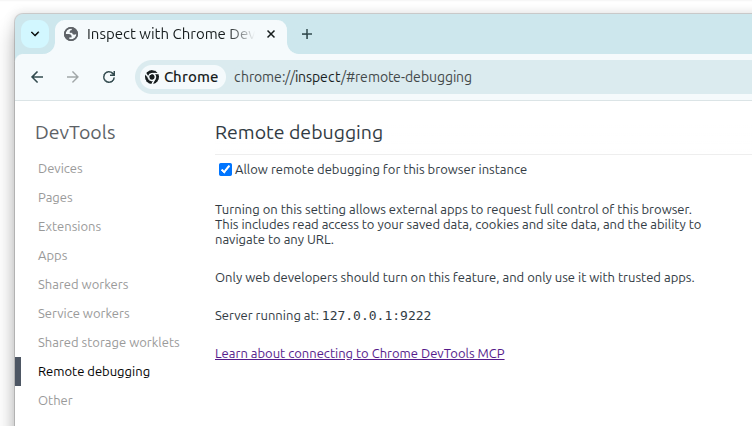 Chrome remote debugging settings at chrome://inspect/#remote-debugging
